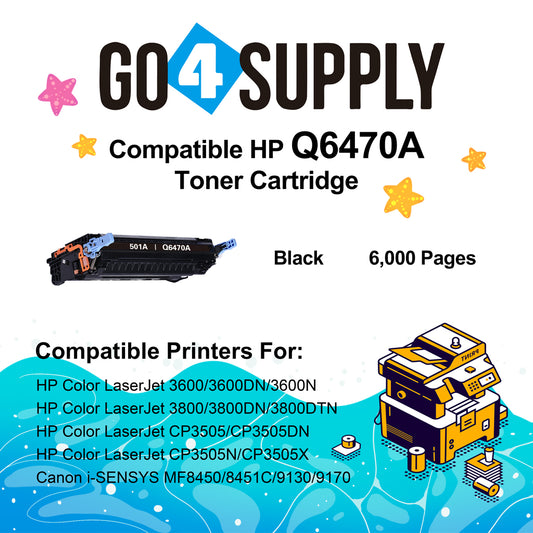 Compatible HP 502A Q6470A Black Toner Cartridge to use for HP Color Laserjet CP3505 3505n 3505dn 3600 3600n 3600dtn 3800 Printer