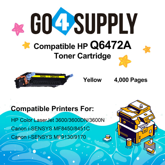 Compatible HP 502A Q6470A Q6471A Q6472A Q6473A Yellow Toner Cartridge to use for Color Laserjet 3600n 3600dtn 3800 CP3505 3505n 3505dn 3600 Printers