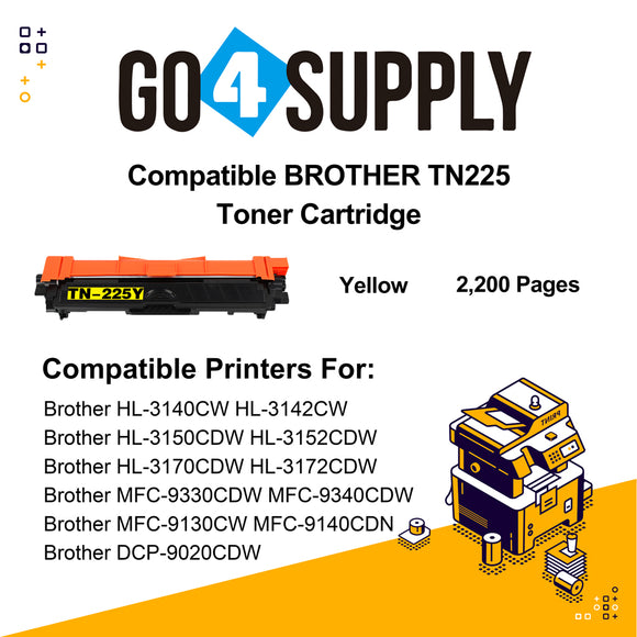 Compatible Yellow Brother TN225 TN-225 Toner Unit Used for Brother HL-3140CW/ HL-3142CW/ HL-3150CDW/ HL-3152CDW/ HL-3170CDW/ HL-3172CDW/ MFC-9130CW/ MFC-9140CDN/ MFC-9330CDW/ MFC-9340CDW; DCP-9020CDW Printer