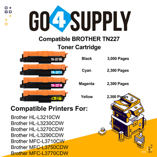 Compatible Set Combo Brother 227 TN227 TN-227 Toner Unit Used for Brother HL-L3210CW/L3230CDW/L3710CDW/L3270CDW/L3290CDW; DCP-L3510CDW/L3550CDW/L3551CDW; MFC-L3710CW/3730CDW/L3750CDW/L3770CDW/L3745CDW Printer