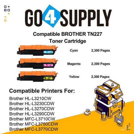 Compatible 3-Color Combo Brother 227 TN227 TN-227 Toner Unit Used for Brother HL-L3210CW/L3230CDW/L3710CDW/L3270CDW/L3290CDW; DCP-L3510CDW/L3550CDW/L3551CDW; MFC-L3710CW/3730CDW/L3750CDW/L3770CDW/L3745CDW Printer
