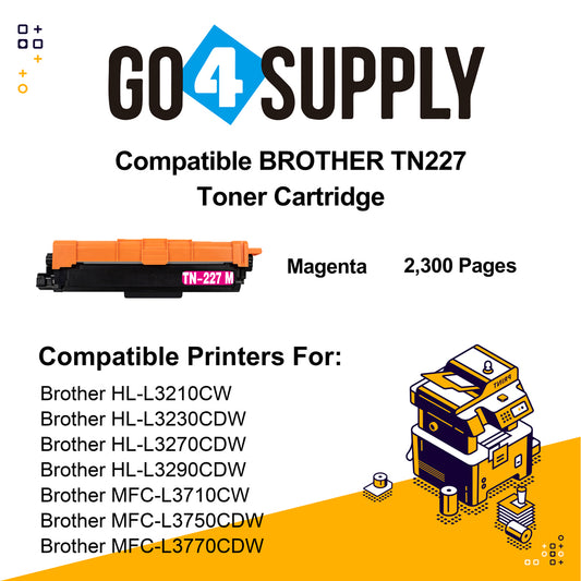 Compatible (Toner Only) Magenta Brother 227 TN227 TN-227 Toner Unit Used for Brother HL-L3210CW/L3230CDW/L3710CDW/L3270CDW/L3290CDW; DCP-L3510CDW/L3550CDW/L3551CDW; MFC-L3710CW/3730CDW/L3750CDW/L3770CDW/L3745CDW Printer
