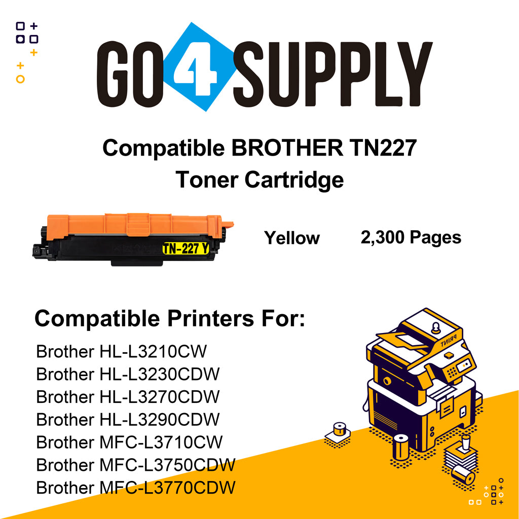 Compatible (Toner Only) Yellow Brother 227 TN227 TN-227 Toner Unit Used for Brother HL-L3210CW/L3230CDW/L3710CDW/L3270CDW/L3290CDW; DCP-L3510CDW/L3550CDW/L3551CDW; MFC-L3710CW/3730CDW/L3750CDW/L3770CDW/L3745CDW Printer
