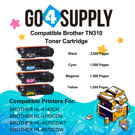 Compatible Combo Set Brother TN-310 TN310 (BCMY) Toner Cartridge Used for Brother HL-4140CN HL-4150CDN HL-4570CDWT HL-4570CDW Printers