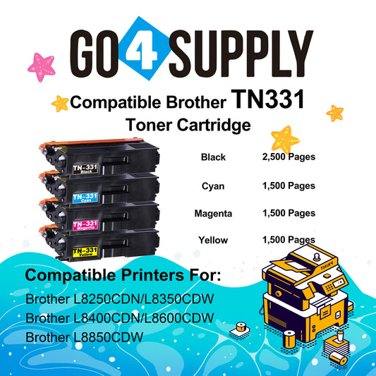 Compatible Brother Set Combo TN331 TN-331 (BCMY) Toner Cartridge Used for HL8250CDN/L8350CDW/L8400CDN/L8600CDW/L8850CDW