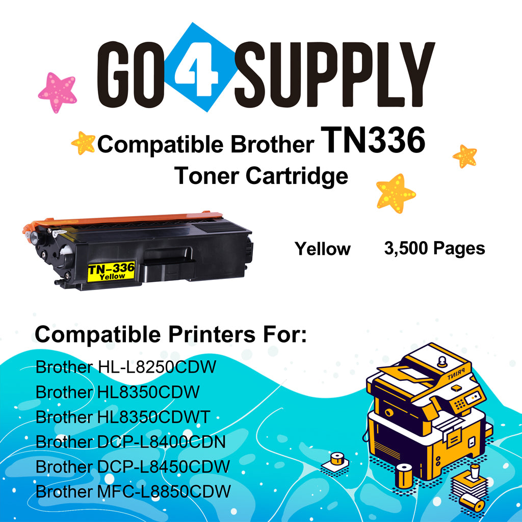 Compatible Brother Yellow TN336 TN-336 Toner Cartridge Used for HL-L8250CDW HL8350CDW/CDWT
DCP-L8400CDN/L8450CDW; MFC-L8850CDW