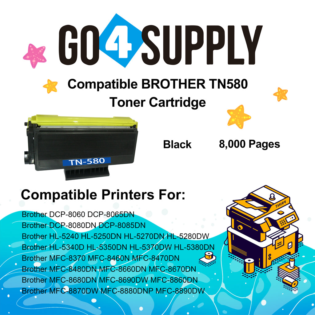 Compatible (Toner Only) Black TN-580 TN580 Toner Cartridge Used for Brother HL5240/5250DN/5250DNT/5270/5280DW; MFC8460N/8860DN; DCP8060/8065DN; HL-5340D/5350DN/5380DN/MFC-8480DN Printer