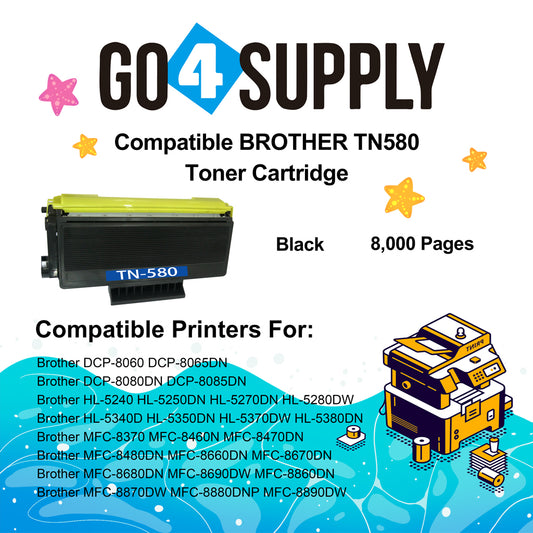 Compatible (Toner Only) Black TN-580 TN580 Toner Cartridge Used for Brother HL5240/5250DN/5250DNT/5270/5280DW; MFC8460N/8860DN; DCP8060/8065DN; HL-5340D/5350DN/5380DN/MFC-8480DN Printer