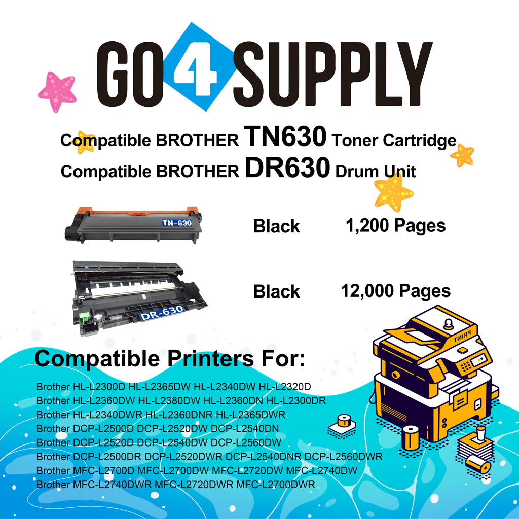 Compatible Combo Set (Drum + Toner) TN630 TN-630 Toner Cartridge with DR630 DR-630 Drum Unit Used for Brother HL-L2300D/L2365DW/L2340DW/L2320D/L2360DW; MFCL2700D/L2700DW/L2720DW/L2740DW Printer