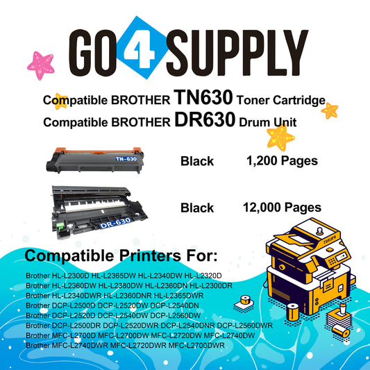 Compatible Combo Set (Drum + Toner) TN630 TN-630 Toner Cartridge with DR630 DR-630 Drum Unit Used for Brother HL-L2300D/L2365DW/L2340DW/L2320D/L2360DW; MFCL2700D/L2700DW/L2720DW/L2740DW Printer