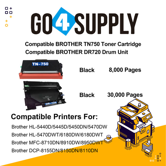 Compatible Kits Combo Brother TN750 TN-750 Toner Unit with DR720 DR-720 Drum Unit Used for HL5440D/5445D/5450DN/5470DW/5470DWT/6180DW/6180DWT/MFC8710DN/MFC8910DW/MFC8950DWTD/CP8155DN/DCP8150DN/DCP8110DN Printer