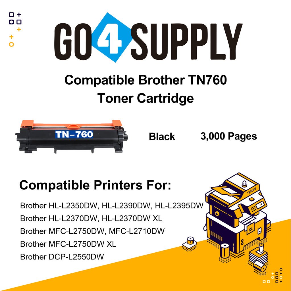 Compatible  Brother TN760 TN-760 Toner Unit Used for DCP-L2550DW, HL-L2350DW, HL-L2370DW, HL-L2370DW XL, HL-L2390DW, HL-L2395DW, MFC-L2710DW, MFC-L2750DW, MFC-L2750DW XL Printer
