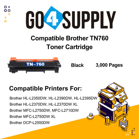 Compatible  Brother TN760 TN-760 Toner Unit Used for DCP-L2550DW, HL-L2350DW, HL-L2370DW, HL-L2370DW XL, HL-L2390DW, HL-L2395DW, MFC-L2710DW, MFC-L2750DW, MFC-L2750DW XL Printer