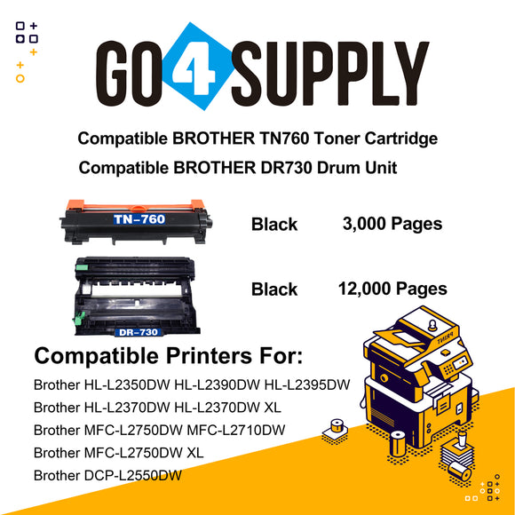 Compatible kits Combo Brother TN760 TN-760 Toner Unit with DR730 DR-730 Drum Unit Used for Brother DCP-L2550DW, HL-L2350DW, HL-L2370DW, HL-L2370DW XL, HL-L2390DW, HL-L2395DW, MFC-L2710DW, MFC-L2750DW, MFC-L2750DW XL Printer