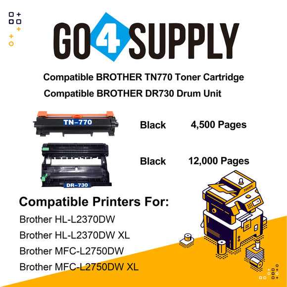 Compatible kits Combo Brother TN770 TN-770 Toner Unit with DR730 DR-730 Drum Unit Used for Brother HL-L2370DW, HL-L2370DW XL, MFC-L2750DW, MFC-L2750DW XL Printer