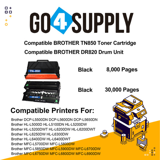 Compatible Kits Combo Brother TN850 TN-850 Toner Unit with DR820 DR-820 Drum Unit Used for MFC-L5700DW/L5800DW/L5850DW/L5900DW/L6700DW/L6750DW/L6800DW/L6900DW Printer