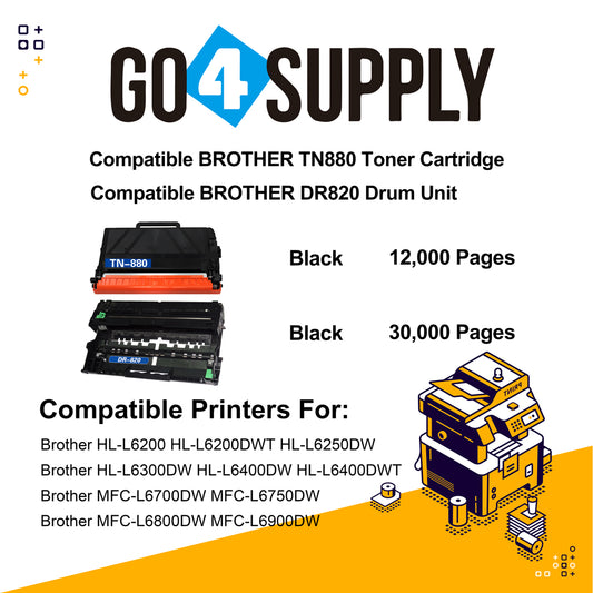 Compatible Kits Combo Brother TN880 TN-880 Toner Unit with DR820 DR-820 Drum Unit Used for HL-L6200/ L6200DWT/ L6250DW/ L6300DW/ L6400DW/ L6400DWT; MFC-L6700DW/ L6750DW/ L6800DW/ L6900DW Printer