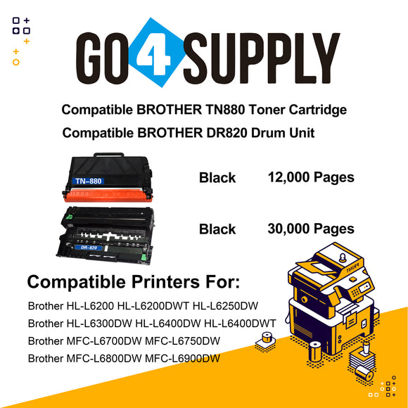 Compatible Kits Combo Brother TN880 TN-880 Toner Unit with DR820 DR-820 Drum Unit Used for HL-L6200/ L6200DWT/ L6250DW/ L6300DW/ L6400DW/ L6400DWT; MFC-L6700DW/ L6750DW/ L6800DW/ L6900DW Printer